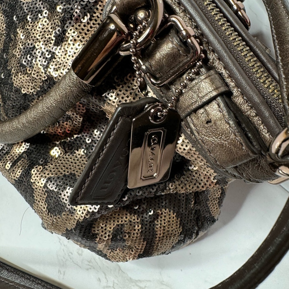 COACH OCELOT LEOPARD SEQUIN SOPHIA HANDBAG/ CROSSBODY BAG BRONZE #18638 NWT - Picture 7 of 12